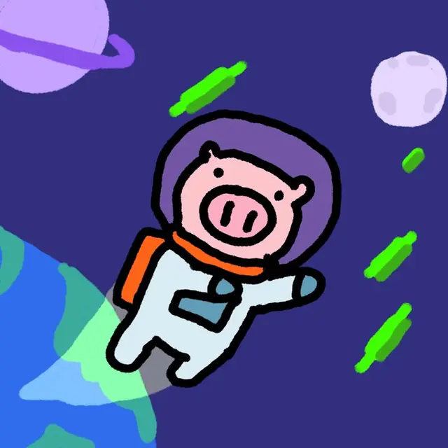 Astronaut Pip floating among planets and green capsules